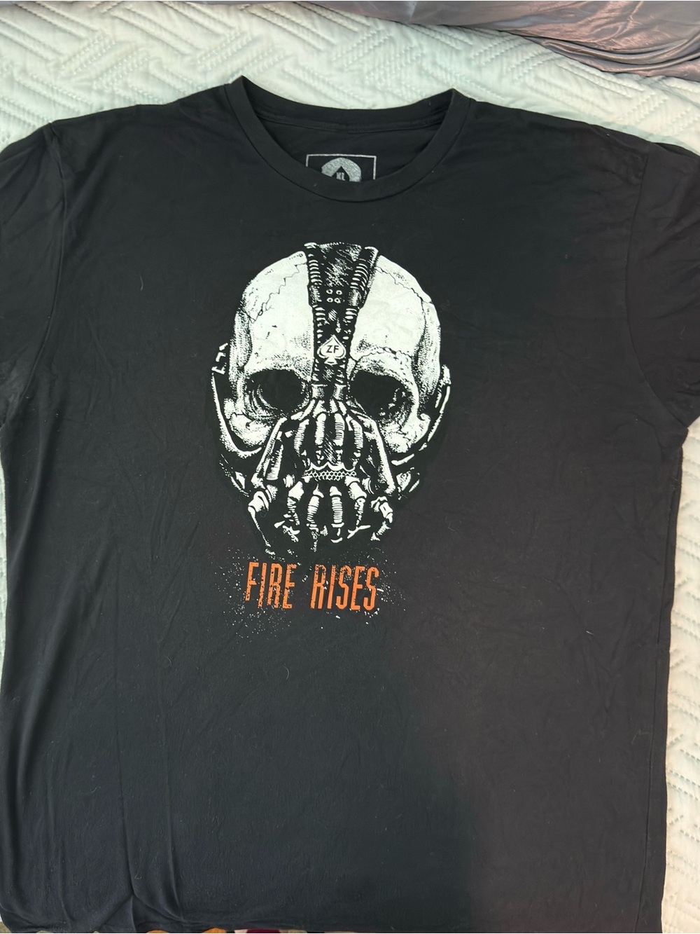 Men's Black Short-Sleeve Graphic Tee 'Fire Rises' Skull Zero Foxtrot XL Bane